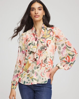 Floral Jacquard Tie-Front Blouse | Chico's